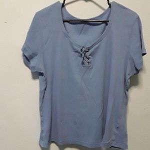 Light Blue Tie Front Short Sleeve Size 2X